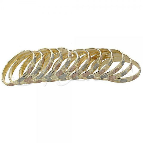 Gold Plated Dozen Bangle, Diamond Cutting Finish, Tricolor, 03.08.0088.02 (06 MM Thickness, Size 2 - 1.75 Diameter)