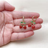 Oro Laminado Dangle Earring, Gold Filled Style Strawberry Design, with White Micro Pave, Multicolor Enamel Finish, Golden Finish, 02.417.0007
