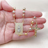 Oro Laminado Medium Rosary, Gold Filled Style Guadalupe and Disco Design, Diamond Cutting Finish, Tricolor, 09.411.0004.24