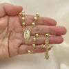 Oro Laminado Medium Rosary, Gold Filled Style Guadalupe and Crucifix Design, Polished, Golden Finish, 09.213.0011.28