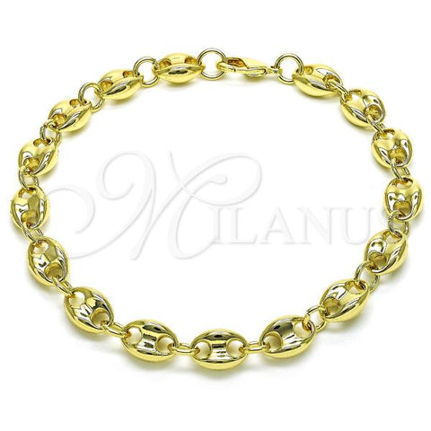 Oro Laminado Fancy Bracelet, Gold Filled Style Puff Mariner Design, Polished, Golden Finish, 03.213.0274.10