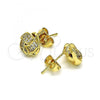 Oro Laminado Stud Earring, Gold Filled Style Love Knot Design, with White Micro Pave, Polished, Golden Finish, 02.156.0639