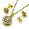 Oro Laminado Earring and Pendant Adult Set, Gold Filled Style with White Micro Pave, Polished, Golden Finish, 10.344.0009