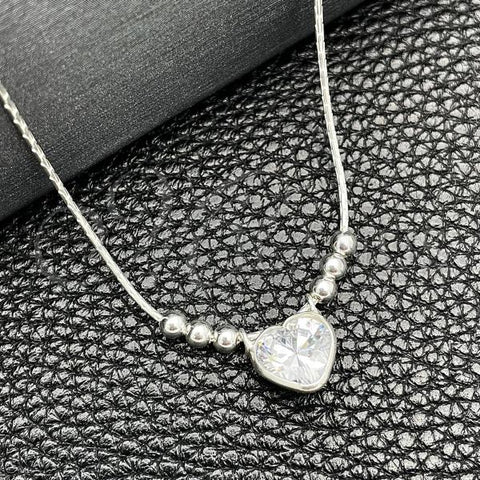Sterling Silver Fancy Necklace, Snake  and Ball Design, with White Cubic Zirconia, Polished, Silver Finish, 04.402.0007.18