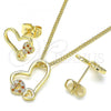 Oro Laminado Earring and Pendant Adult Set, Gold Filled Style Heart Design, with Garnet and White Micro Pave, Polished, Golden Finish, 10.156.0322.1