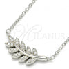 Sterling Silver Pendant Necklace, Leaf Design, with White Cubic Zirconia, Polished, Rhodium Finish, 04.336.0088.16