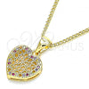 Oro Laminado Pendant Necklace, Gold Filled Style Heart Design, with Multicolor Micro Pave, Polished, Golden Finish, 04.156.0327.3.20