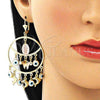 Oro Laminado Long Earring, Gold Filled Style Guadalupe and Butterfly Design, White Resin Finish, Tricolor, 02.331.0035