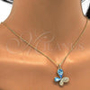 Oro Laminado Pendant Necklace, Gold Filled Style Butterfly Design, with Aquamarine and Aurore Boreale Swarovski Crystals, Polished, Golden Finish, 04.239.0043.4.18