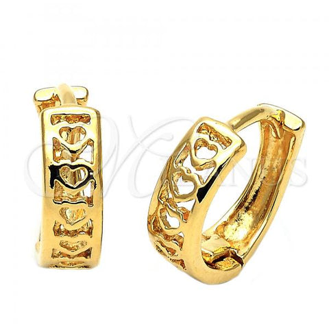 Oro Laminado Huggie Hoop, Gold Filled Style Heart Design, Polished, Golden Finish, 02.97.0006