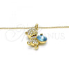 Oro Laminado Pendant Necklace, Gold Filled Style Teddy Bear Design, with Aquamarine and Aurore Boreale Swarovski Crystals, Polished, Golden Finish, 04.239.0041.5.18