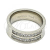 Stainless Steel Mens Ring, with White Cubic Zirconia, Polished, Steel Finish, 01.328.0001.11 (Size 11)