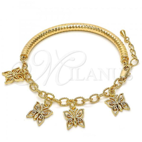 Oro Laminado Charm Bracelet, Gold Filled Style Butterfly and Hollow Design, Diamond Cutting Finish, Golden Finish, 03.63.1816.08