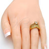 Oro Laminado Multi Stone Ring, Gold Filled Style Heart Design, with White Cubic Zirconia, Polished, Golden Finish, 01.118.0073.08 (Size 8)