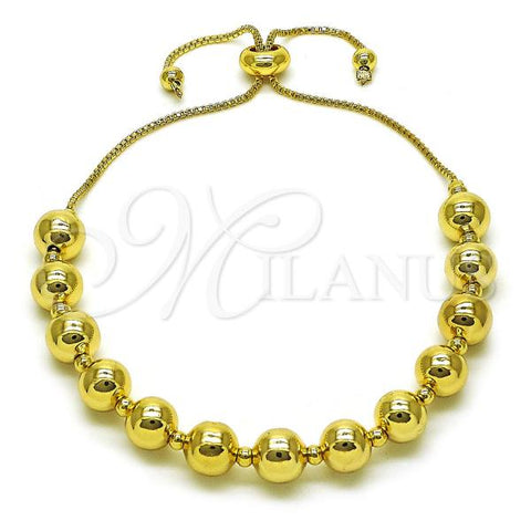Oro Laminado Adjustable Bolo Bracelet, Gold Filled Style Ball and Box Design, Polished, Golden Finish, 03.417.0007.11