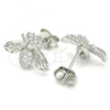 Sterling Silver Stud Earring, Bee Design, with White Cubic Zirconia, Polished, Rhodium Finish, 02.336.0131