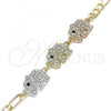 Oro Laminado Fancy Bracelet, Gold Filled Style Elephant Design, with White Crystal, Polished, Tricolor, 03.380.0124.07
