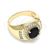 Oro Laminado Mens Ring, Gold Filled Style with Black Cubic Zirconia and White Micro Pave, Polished, Golden Finish, 01.266.0047.2.12
