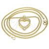 Oro Laminado Pendant Necklace, Gold Filled Style Heart Design, with White Micro Pave, Polished, Golden Finish, 04.94.0037.20