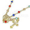 Oro Laminado Medium Rosary, Gold Filled Style Divino Niño and Crucifix Design, with Multicolor Crystal, Polished, Golden Finish, 09.326.0006.18