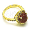 Oro Laminado Multi Stone Ring, Gold Filled Style with Brown  and White Micro Pave, Polished, Golden Finish, 01.284.0071.07
