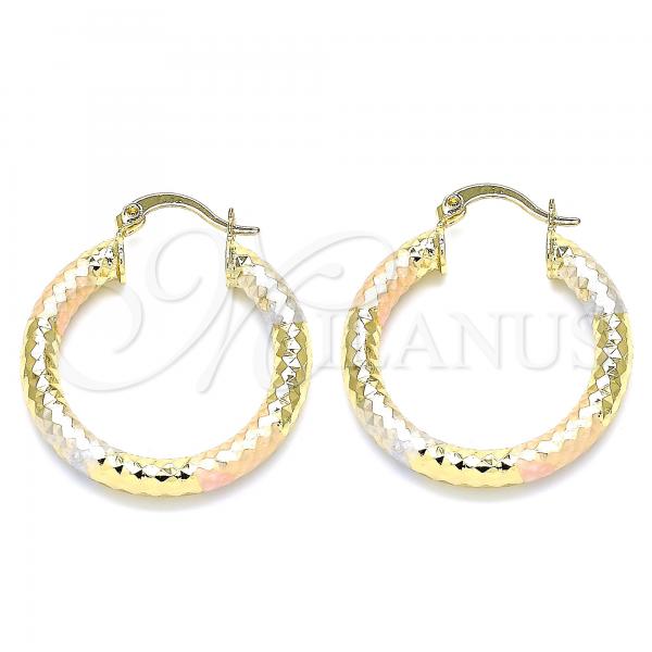 Oro Laminado Medium Hoop, Gold Filled Style Diamond Cutting Finish, Tricolor, 5.138.013.1.30