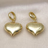 Oro Laminado Dangle Earring, Gold Filled Style Heart and Hollow Design, Polished, Golden Finish, 02.341.0215
