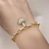 Oro Laminado Fancy Bracelet, Gold Filled Style Heart Design, with White Micro Pave, Polished, Golden Finish, 03.283.0315.07