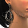 Oro Laminado Long Earring, Gold Filled Style Teardrop Design, with Black Crystal, Black Enamel Finish, Golden Finish, 02.268.0038