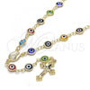 Oro Laminado Medium Rosary, Gold Filled Style Caridad del Cobre and Crucifix Design, Multicolor Resin Finish, Golden Finish, 09.63.0113.18