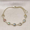 Oro Laminado Fancy Bracelet, Gold Filled Style Ladybug and Rolo Design, with Multicolor Cubic Zirconia, Polished, Golden Finish, 03.213.0195.07