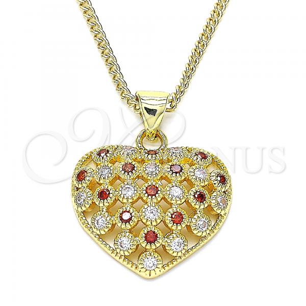 Oro Laminado Pendant Necklace, Gold Filled Style Heart Design, with Garnet and White Micro Pave, Polished, Golden Finish, 04.156.0118.1.20