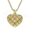 Oro Laminado Pendant Necklace, Gold Filled Style Heart Design, with Garnet and White Micro Pave, Polished, Golden Finish, 04.156.0118.1.20