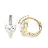 Oro Laminado Huggie Hoop, Gold Filled Style Heart Design, with White Cubic Zirconia, Polished, Golden Finish, 02.210.0652.15