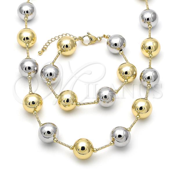 Oro Laminado Necklace and Bracelet, Gold Filled Style Ball and Hollow Design, Polished, Two Tone, 06.341.0013.1