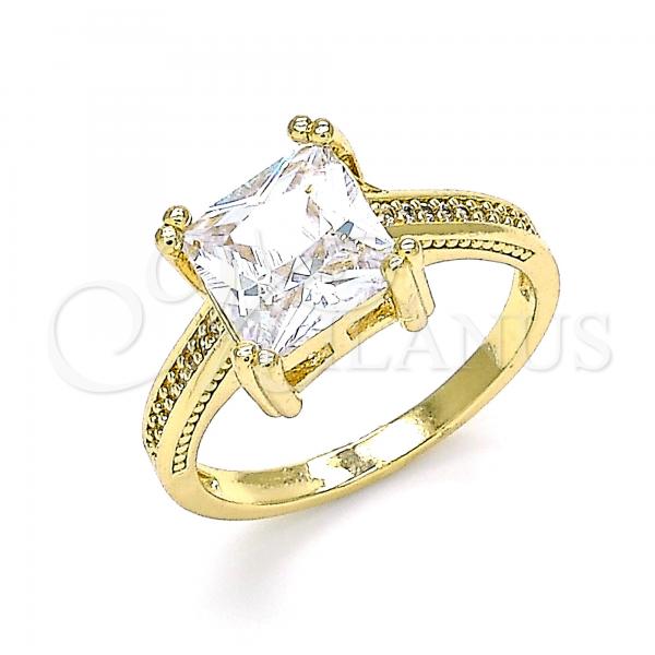 Oro Laminado Multi Stone Ring, Gold Filled Style with White Cubic Zirconia, Polished, Golden Finish, 01.210.0127.06