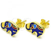 Sterling Silver Stud Earring, Elephant Design, Blue Enamel Finish, Golden Finish, 02.336.0093.2