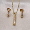 Oro Laminado Earring and Pendant Adult Set, Gold Filled Style with White Crystal, Polished, Golden Finish, 10.156.0152
