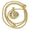 Oro Laminado Pendant Necklace, Gold Filled Style Moon Design, with White Cubic Zirconia, Polished, Golden Finish, 04.156.0147.20