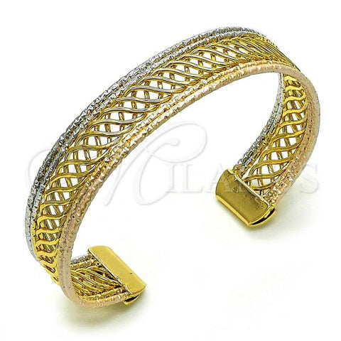 Oro Laminado Individual Bangle, Gold Filled Style and Filigree Diamond Cutting Finish, Tricolor, 07.170.0011