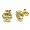 Oro Laminado Stud Earring, Gold Filled Style Love Knot Design, with White Micro Pave, Polished, Golden Finish, 02.411.0028