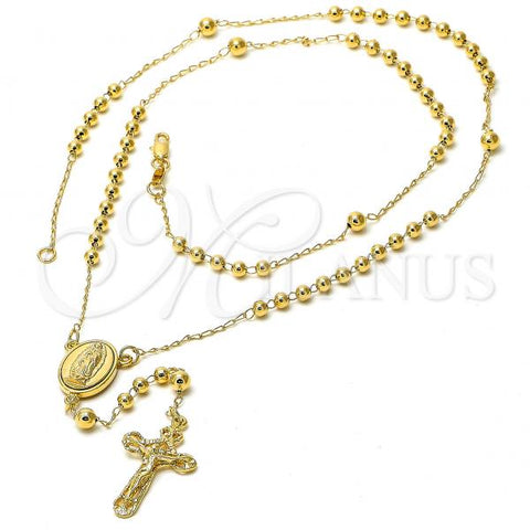 Oro Laminado Thin Rosary, Gold Filled Style Guadalupe and Crucifix Design, Diamond Cutting Finish, Golden Finish, 5.214.007.1.24