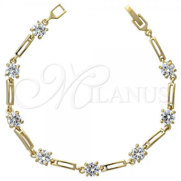 Oro Laminado Fancy Bracelet, Gold Filled Style with White Cubic Zirconia, Polished, Golden Finish, 5.028.004