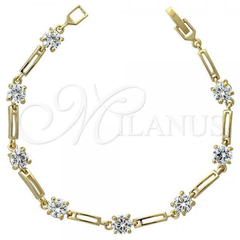 Oro Laminado Fancy Bracelet, Gold Filled Style with White Cubic Zirconia, Polished, Golden Finish, 5.028.004