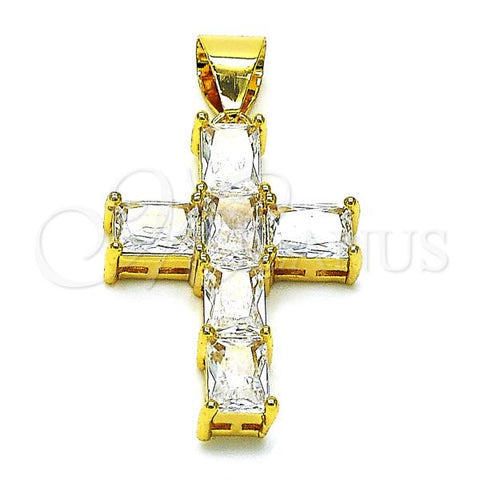 Oro Laminado Religious Pendant, Gold Filled Style Cross Design, with White Cubic Zirconia, Polished, Golden Finish, 05.342.0184.2
