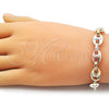 Oro Laminado Fancy Bracelet, Gold Filled Style Puff Mariner and Guadalupe Design, Polished, Tricolor, 03.411.0075.09