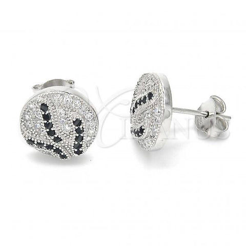 Sterling Silver Stud Earring, with Black and White Micro Pave, Polished, Rhodium Finish, 02.186.0075
