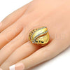 Oro Laminado Multi Stone Ring, Gold Filled Style Greek Key and Heart Design, with White Crystal, Polished, Golden Finish, 01.241.0012.08 (Size 8)