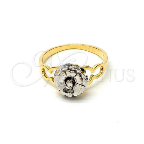Oro Laminado Elegant Ring, Gold Filled Style Flower Design, Polished, Two Tone, 01.21.0044.08 (Size 8)