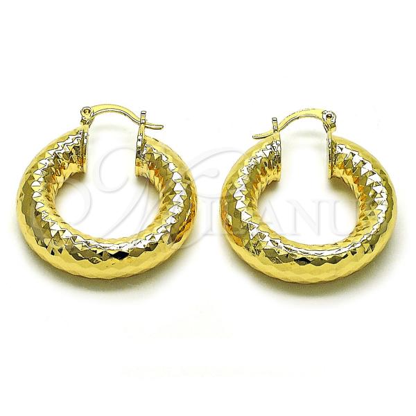 Oro Laminado Medium Hoop, Gold Filled Style Hollow Design, Diamond Cutting Finish, Golden Finish, 02.163.0317.30
